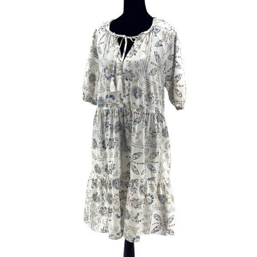 Sonoma Women's Raglan Half Sleeve Tropical Floral Tiered Dress Multicolor Medium